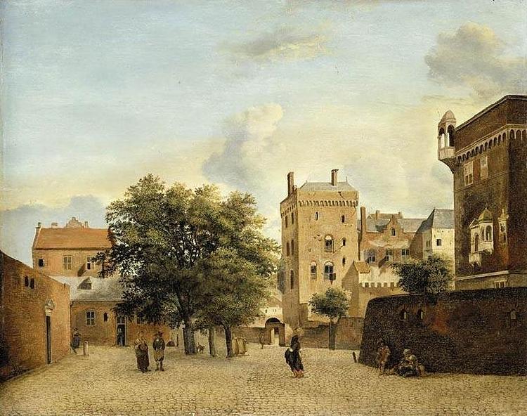 Jan van der Heyden View of a Small Town Square France oil painting art